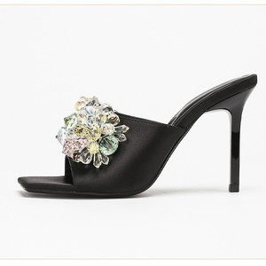 Nuevas Sandalias de Verano con Punta Cuadrada y Tira de Pedrería para Mujer, Tacón de Aguja, Punta Abierta, Tipo Mule, para Exteriores - Product Image 1
