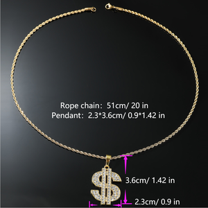 NL2092 kalung liontin kristal bentuk dolar pria, Perhiasan mode batu jalanan dengan rantai putar Aloi - Product Image 4