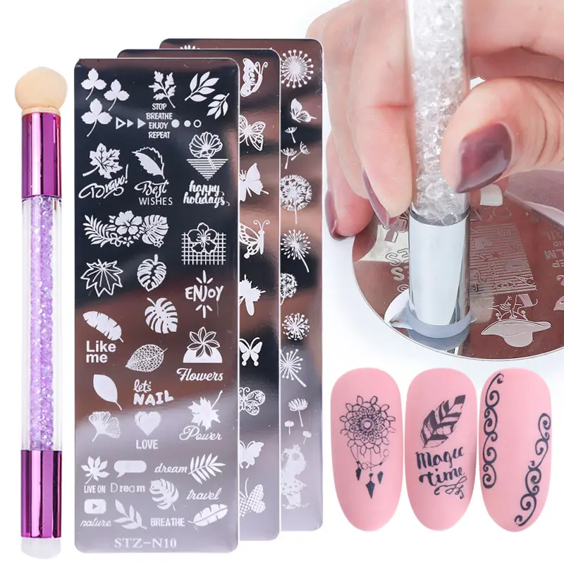 12 Style butterfly Nail Stamping Plates Set leaf animal Transfer Stencils Flower Geometry DIY Template Nail Tool