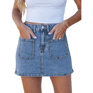 Luvamia à la mode taille haute extensible Denim Midi et Maxi jupes pour femmes décontracté poche plaquée Mini jupe Shorts - Product Image 4