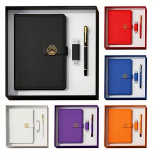 Promotional Custom Business 4-in-1 Gift <b>Set</b> Stainless Steel USB (8GB/16GB/32GB/64GB) 10000mAh Power Bank A5 <b>Notebook</b> Custom Logo - Product Image 3