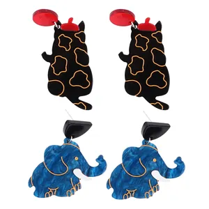 नई लवली फ्लैट पशु लटकन कान की बाली काले बिल्ली नीले हाथी एक्रिलिक राल ड्रॉप कान की बाली महिलाओं के लिए लड़की पार्टी गहने प्यारा एफएस