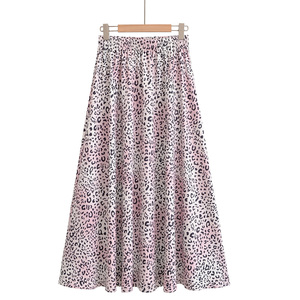 Women Leopard Print A-Line Floor-Length <b>Skirt</b> <b>Elastic</b> <b>Waist</b> Chiffon Casual Style All Seasons - Product Image 6