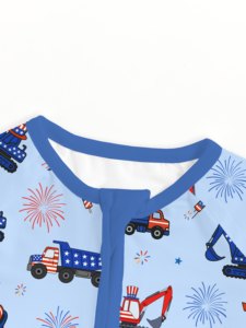 Pyjamas personnalisés Miozing pour <span class=keywords><strong>bébé</strong></span>, collection Fête de l'Indépendance, vente en gros, pyjamas <span class=keywords><strong>bébé</strong></span> extensibles 4 directions en bambou, pyjamas à pieds en bambou pour tout-petits - Product Image 5