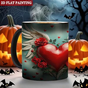 Taza Mágica de Cerámica Negra Esmerilada de 11 oz que Cambia de Color con Diseño de Alas de Corazón - Product Image 6