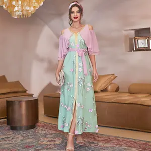 Saia de abacate com bordado em 3d, nova saia 3d de três dimensionais com flores rosa, vestido de festa à noite, vestido de dubai, 2022