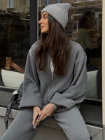 Ensemble décontracté pour femmes, tricoté, anti-rides, avec pull et pantalon de couleur unie, en nylon/coton, pour l'automne