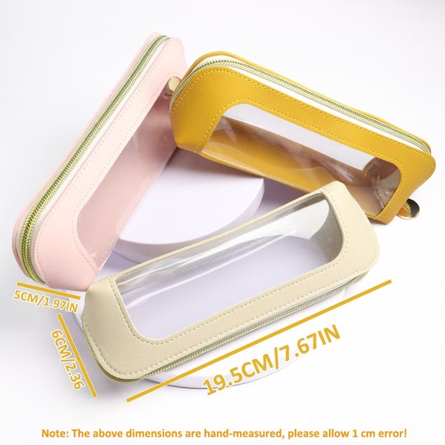PVC Window Zippered Closure Portable Lightweight Pencil Case Transparent Stationery Pouch Simple Student Pen Bag Multi-Purpose