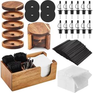 Boîte à condiments rotative en bois avec 5+ compartiments pour le bar, le cocktail, le sucre, le sel, le rangement des bords et le porte-mouchoirs - Product Image 1