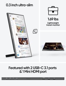 Monitores para juegos A1M 17,3 P de 1080 pulgadas, monitores de espejo LCD para exteriores, segunda pantalla, Monitor portátil de 60Hz para ordenador portátil y <span class=keywords><strong>PC</strong></span> - Product Image 3
