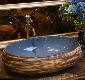 Lavabo de Cerámica Estilo Francés Ovalado con un Solo Orificio para Encimera, Diseño Creativo <span class=keywords><strong>Retro</strong></span> para Baño - Product Image 1