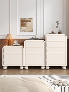 Commode en bois laqué style crème, minimaliste et moderne, pour chambre à coucher, chevet ou salon - Product Image 1