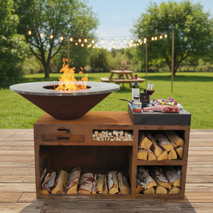 Barbecue d'extérieur en acier Corten avec brasero, <span class=keywords><strong>table</strong></span> de cuisson, foyer et <span class=keywords><strong>plancha</strong></span> - Product Image 4