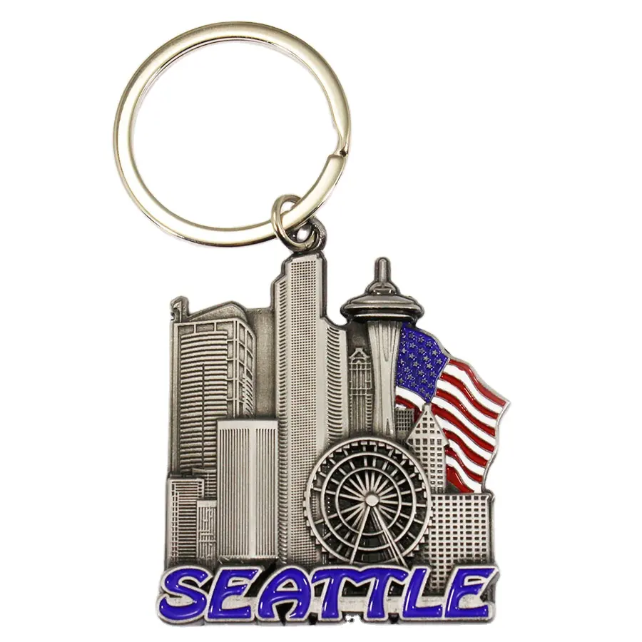 3D EUA famoso Seattle cidade chaveiro com edifício superior Space Needle para EUA tour lembrança