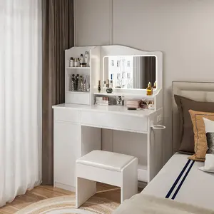 Beyaz modern yatak odası ahşap soyunma tablo makyaj bâtıla masası ayna ile LED ışık