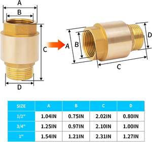 Katup periksa kuningan DN20 3/4 ", katup pencegahan aliran balik ulir wanita dan pria, katup periksa satu arah - Product Image 5