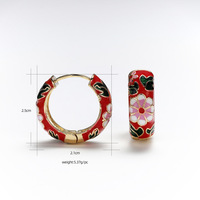 Anting-anting klip lingkaran tembaga vintage, bunga warna-warni, enamel, model fashion