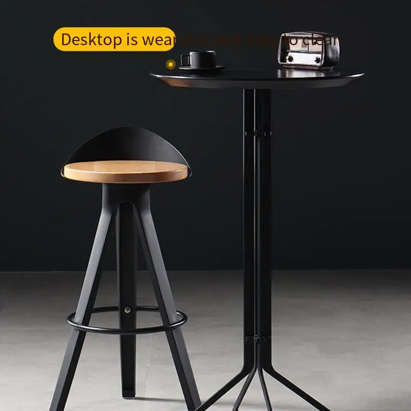 Schwarz kreativer Outdoor Bartisch Haushalt hohe Beine runder Tisch leicht luxus industrieller Stil hoher Bartisch