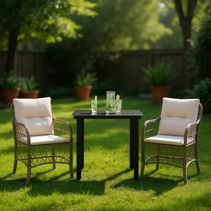 Ensemble bistrot beige en rotin PE, 2 places, mobilier de jardin extérieur, design contemporain - Product Image 2