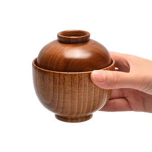 Bol rond en bois de jujube fait à la main, anti-chaleur, bol à <span class=keywords><strong>salade</strong></span> avec couvercle en bois, bol à nouilles, à riz, à soupe <span class=keywords><strong>pour</strong></span> servir des salades et des aliments lors de fêtes - Product Image 3