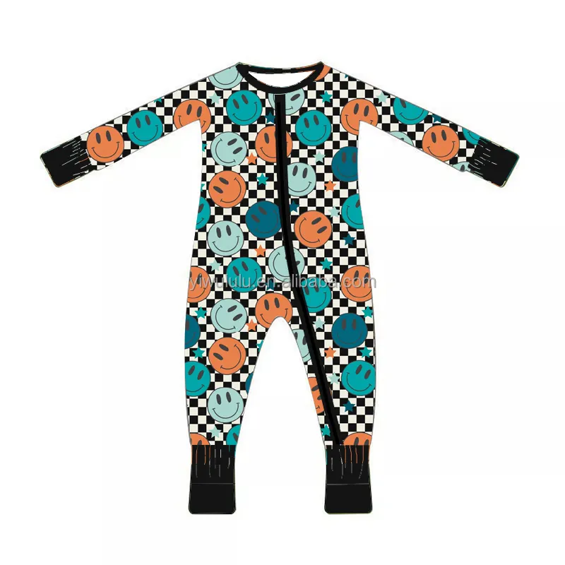 Lulu OEM personnalisé Boutique nouveau-né garçon bambou fermeture éclair pyjamas doux bébé fille fermeture éclair pied barboteuse