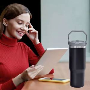 Vente en gros de tasses à café isothermes en acier inoxydable à double paroi personnalisées de 30/20 oz, gobelet de voyage avec poignée et couvercle - Product Image 6