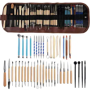 Pottery Clay Sculpting Tools 43Pcs Double Sided Ceramic Clay Carving Tool Set with Carrying Case Bag for Beginners Professionals