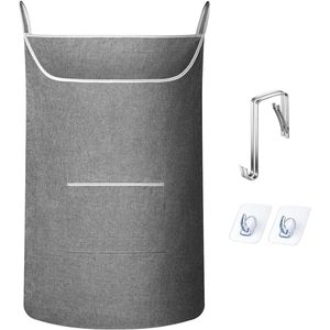 Panier à linge suspendu extra-large gris rectangulaire avec poche frontale pour le rangement des vêtements, type crochet pour fixation sur porte ou mur - Product Image 1