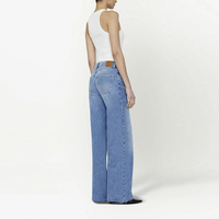 Jeans en denim taille haute avec logo personnalisé pour femmes, lavage propre, effet usé, décontracté, streetwear, jeans droits, 100% coton, imperméable