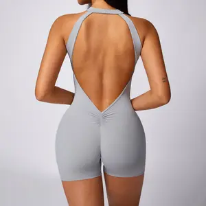 2024 Dames Rugloze Sexy Scrunch Butt Korte Benen Mouwloze Fitness Playsuits Nude Feel Slim Fit Gewatteerde Dance Bodysuits