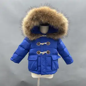 Großhandel Mädchen Daunen Waschbär Pelz Kapuze Mantel Winter Kinder Mittellange Kleidung Jacke Daunen Kinder