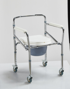 Silla de Inodoro con Ruedas y Respaldo Abatible de Acero Inoxidable Estable para Usuarios Postrados en Cama con Movilidad Limitada - Product Image 2