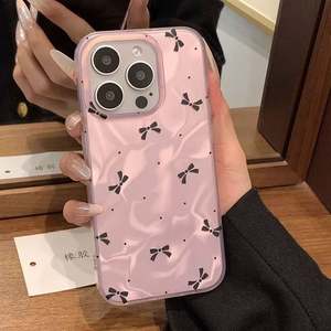 Funda para iPhone 15 13 16 Pro 14 12 11 Pro Max 7 8 Plus XS Max XS X XR SE 2020 con Diseño de Corazón y Lazo de Perlas, Brillante - Product Image 1