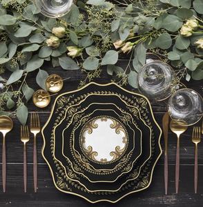 Juegos de Vajilla de Cerámica Negra y Dorada con Diseño de Girasol, Platos de Porcelana para Cena, Postre y Pan - Product Image 1