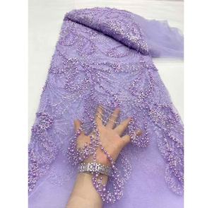 Tela de encaje con cuentas de lujo, diamantes de imitación de cristal, diseños de encaje 2025, tela, vestidos de encaje africano blanco, fiesta de mujer - Product Image 5