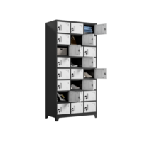 Armoire de rangement métallique multi-cellules grande capacité à 24 portes, cadre noir, portes blanches, revêtement poudré, pour personnel, salle de sport, atelier, dortoir