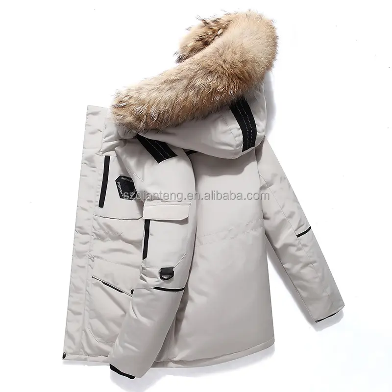 AQTQ Winter Men's Canada Polyester 90% goose Duck Hooded Parka Coats Casual Loose Long Down Jacket faux fur Puffer coat