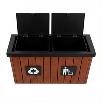 Contenedor de Reciclaje de Doble Compartimento para Exteriores, de Madera y Plástico Compuesto, Resistente a la Intemperie, para Clasificación de Basura en Parques y Jardines