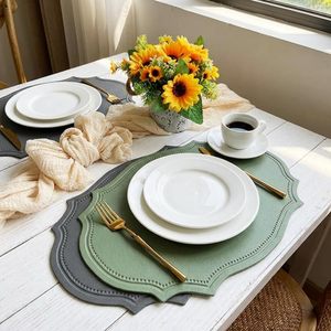 Tovagliette in Pelle Lavabili, 43x30cm, Resistenti al Calore, Ellittiche in PU, Impermeabili e Antiscivolo per Casa e Cucina - Product Image 4