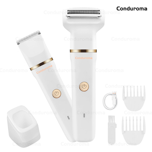 Recortadora de Bikini <span class=keywords><strong>para</strong></span> mujer, afeitadora de cuerpo húmedo/Seco, cabezales de hoja de cerámica reemplazables, maquinilla de afeitar de higiene masculina impermeable con recarga USB - Product Image 2
