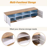 Meuble TV minimaliste moderne avec 5 portes et étagère de rangement ouverte, console multimédia en bois massif pour salon