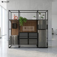 Présentoir modulaire coulissant pour échantillons de carreaux et pierres avec barre de suspension pour échantillons, supports coulissants pour dalles et tiroir de rangement