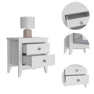 Amara Nightstand White Two <b>Drawer</b> Storage <b>Side</b> <b>Table</b> Bedroom Furniture - Product Image 3