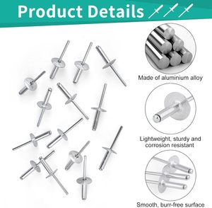 Rivets aveugles ouverts en aluminium à haute réutilisation, à tête plate, finition brillante pour automobiles, meubles et équipements mécaniques - Product Image 6