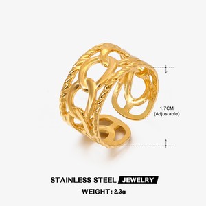 French Retro Stainless Steel Chain <b>Ring</b> with European and American Fashion <b>Opening</b> Adjustable 18K Gold-plated <b>Ring</b> for Women - Product Image 5