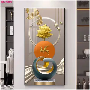 Modern Hot Sale Sala Home Decor Abstrato Wall Art Melhor Efeito 3D Cristal Porcelana Pintura Paisagem Foto Ouro Emoldurado