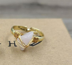 แหวนเพชรเฮอร์คิเมอร์ แหวนทอง 14k หุ้มด้วยลวด แหวนพลอยควอตซ์ดิบ แหวนแต่งงานปรับขนาดได้ - Product Image 4