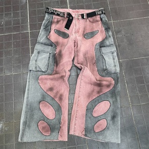 Jeans Retro de Trabajo para Hombre con Diseño de Parches, Pierna Ancha y Holgada, Adecuados para Tendencias Urbanas y Hip-hop de los Años 2000 - Product Image 2