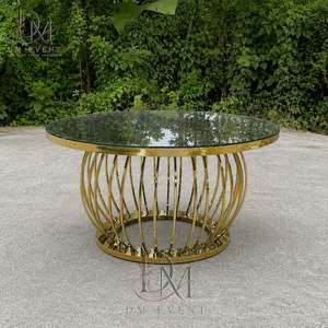 Table de mariage ovale de luxe personnalisée en acier inoxydable doré avec base en cage et plateau en verre trempé miroir pour banquets - Product Image 2