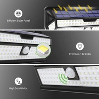 132 lampes solaires d'extérieur à LED avec détecteur de mouvement et 3 modes, étanches IP65, larges lampes murales solaires idéales pour jardin, patio, cour